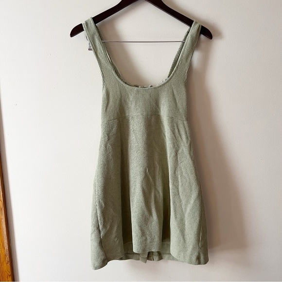Free People Beach Olivia Corduroy Mini Dress Green Size Small Tie Front - Picture 8 of 10